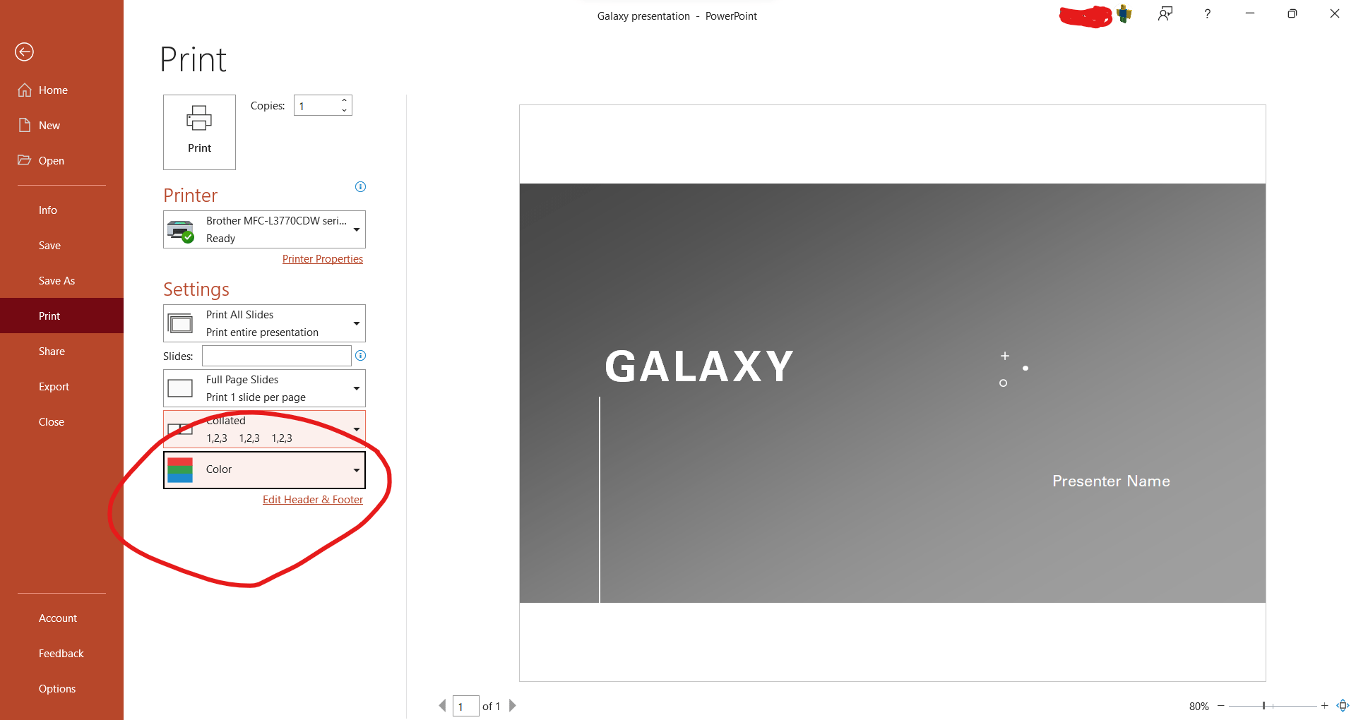 printing Printer cannot print in colour when I print from my computer