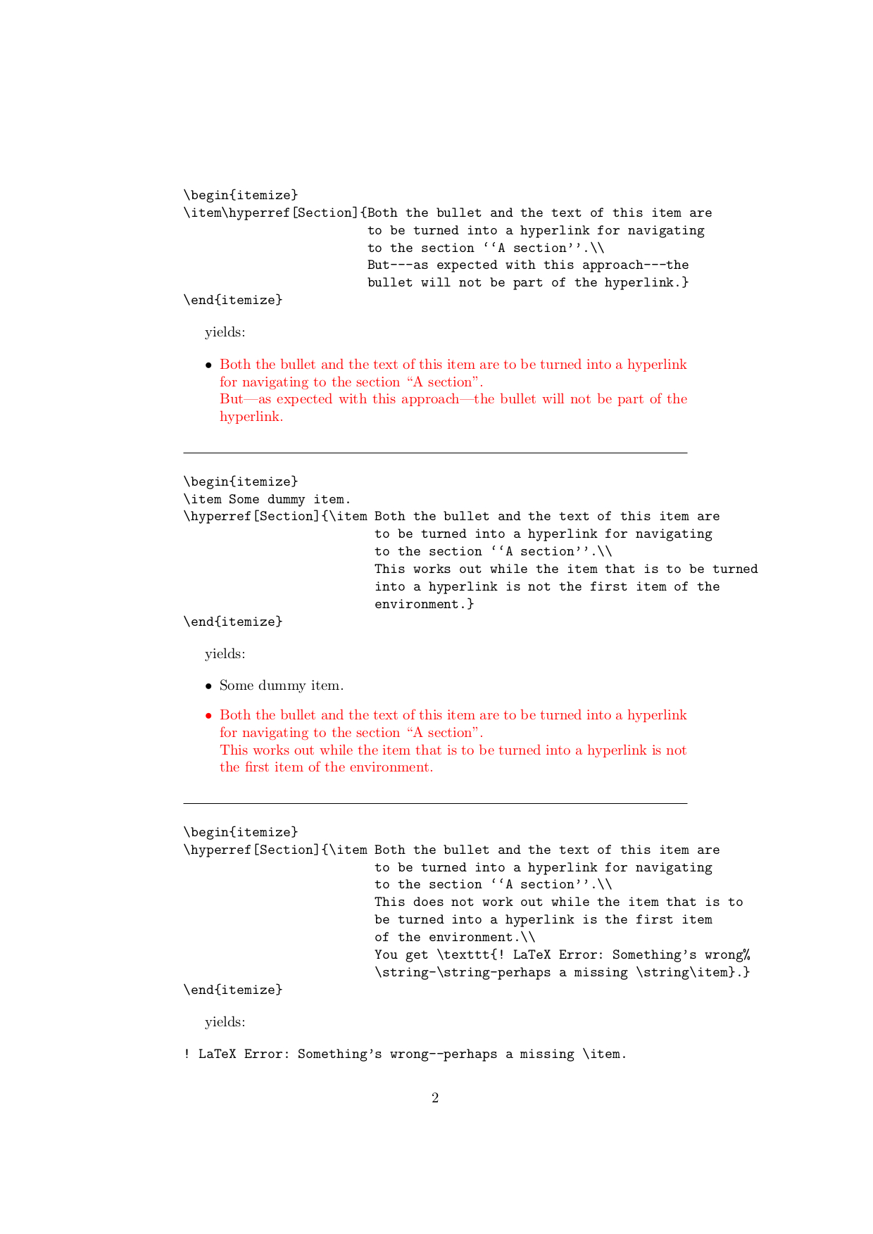 hyperref itemize/enumerate how to turn the very first \item of the