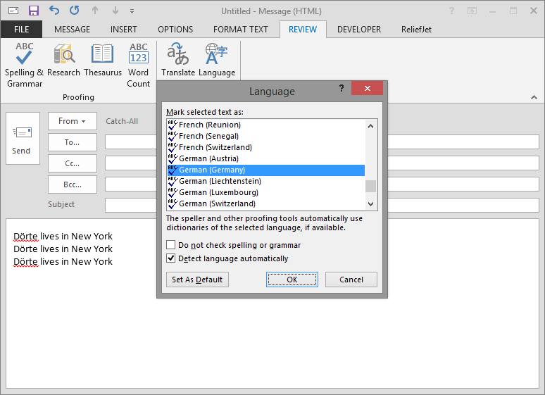Change Outlook Language To English