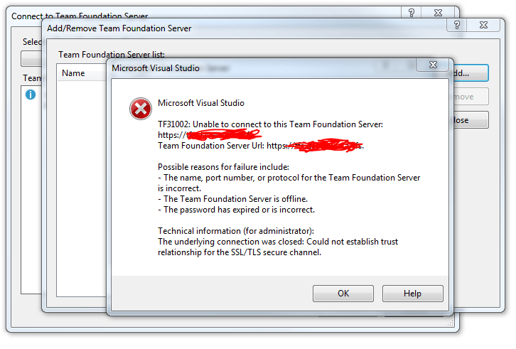 apache 2.2 Cannot connect on TFS 2012 server through SSL with invalid