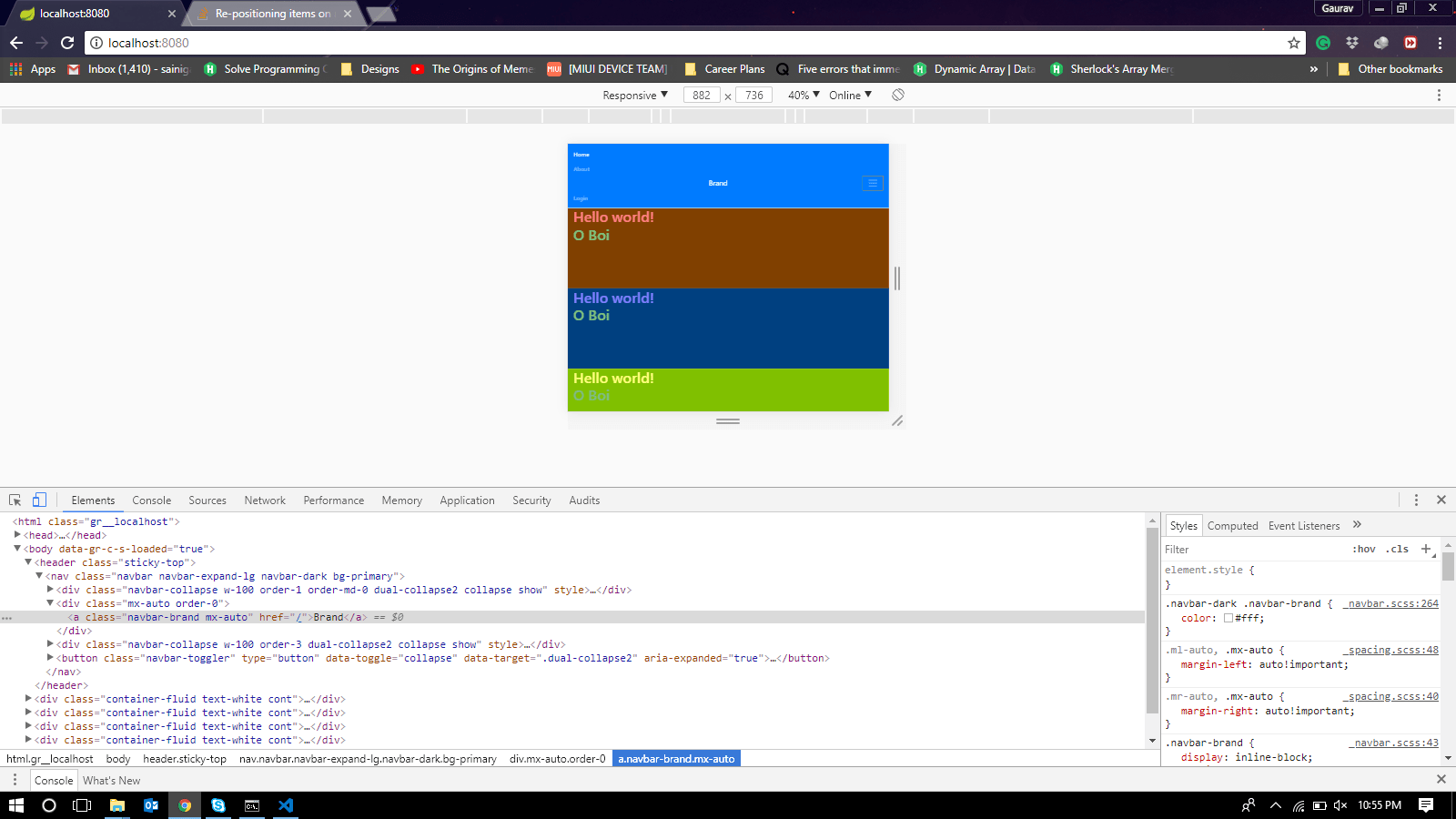 javascript Repositioning items on navbar collapse in Bootstrap