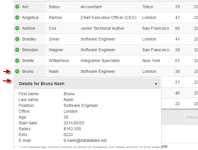 javascript jquery datatable position jquery UI modal below the
