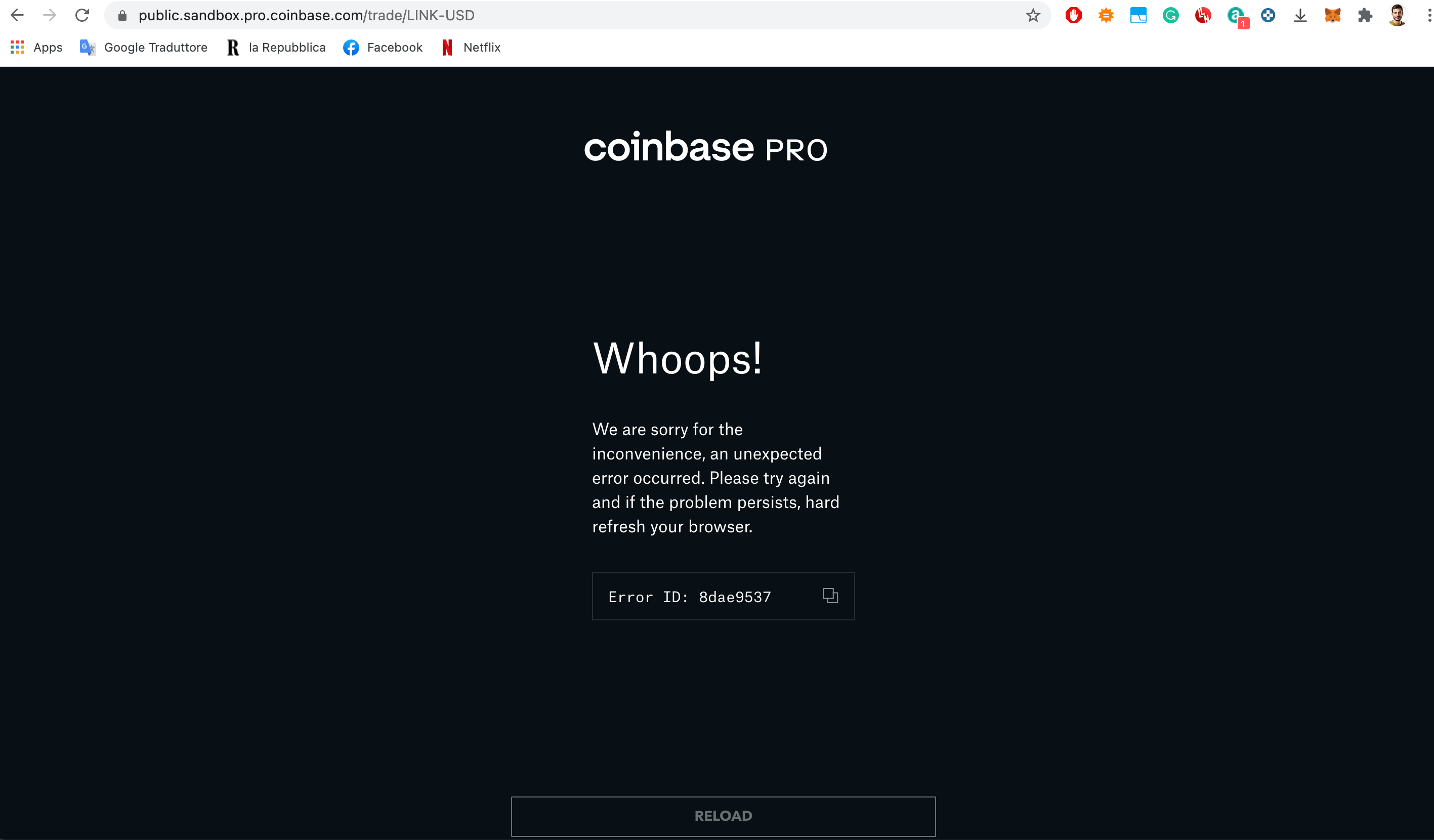 Error Login error on Sandbox Coinbase Pro Stack Overflow