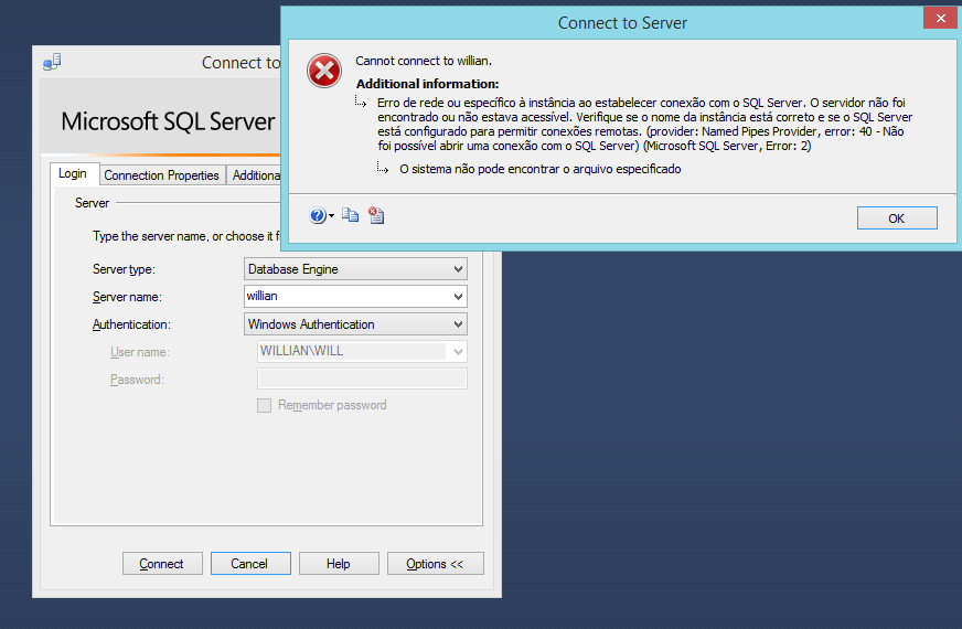 Erro ao conectar SQL server Stack Overflow em Português
