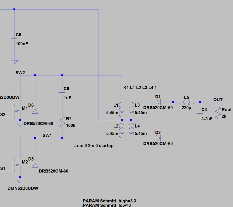 Electrical Unregulated Push pull converter simulation (LTspice) and