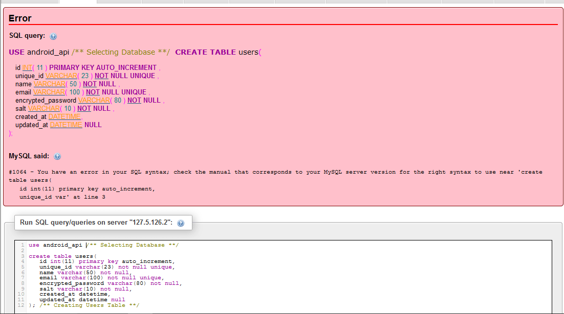 mysql Can anyone please rectify this error in the below SQL code