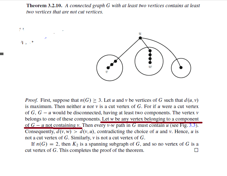 graph theory Why did the author assume there exist three connected