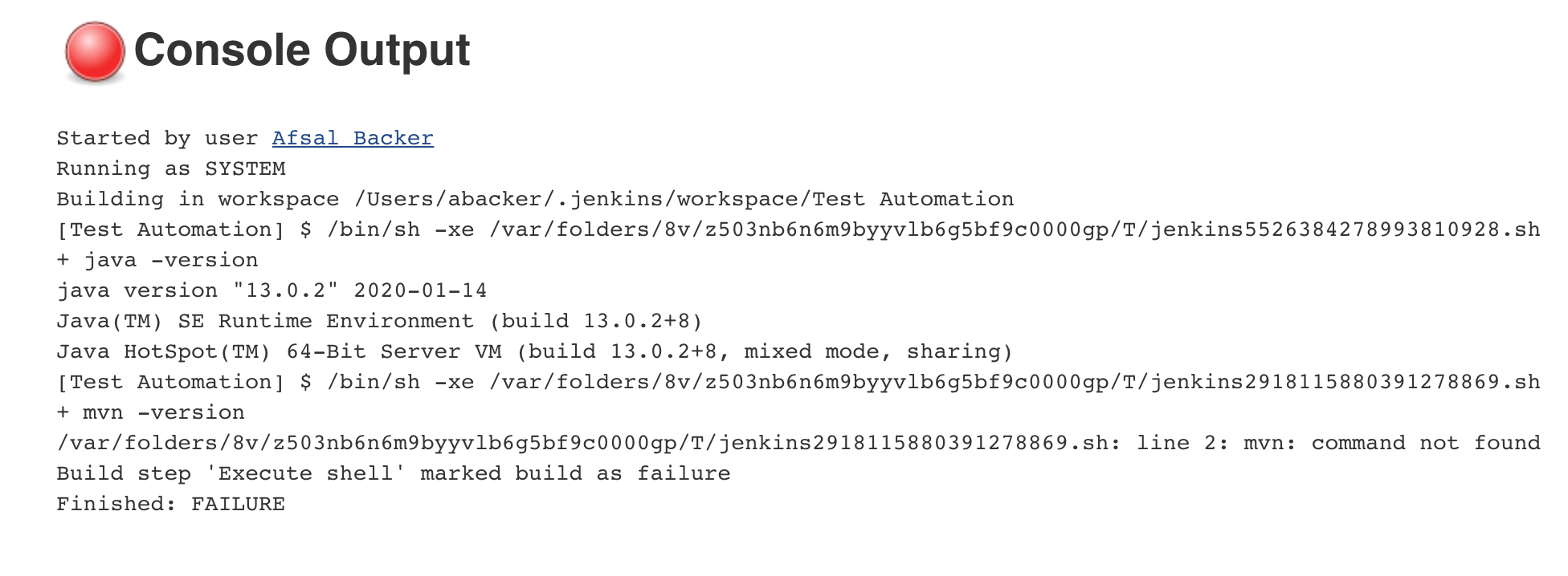 java Jenkins mvn command not found Build step 'Execute shell' marked