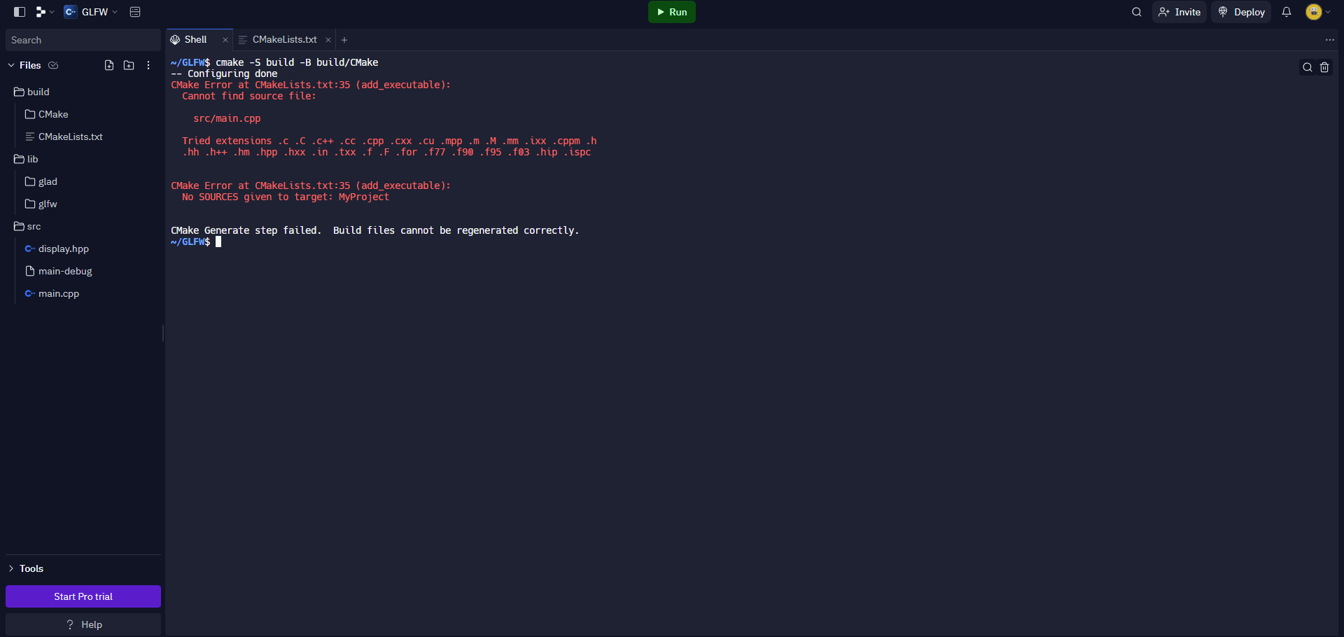 c++ Проблема компиляции исходных файлов через CMake Stack Overflow
