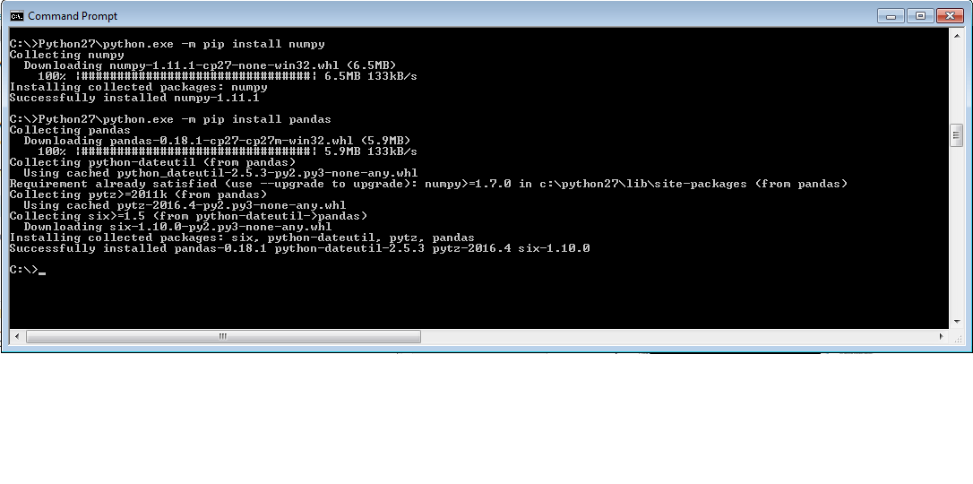 Successfully installed numpy and pandas, but cannot call