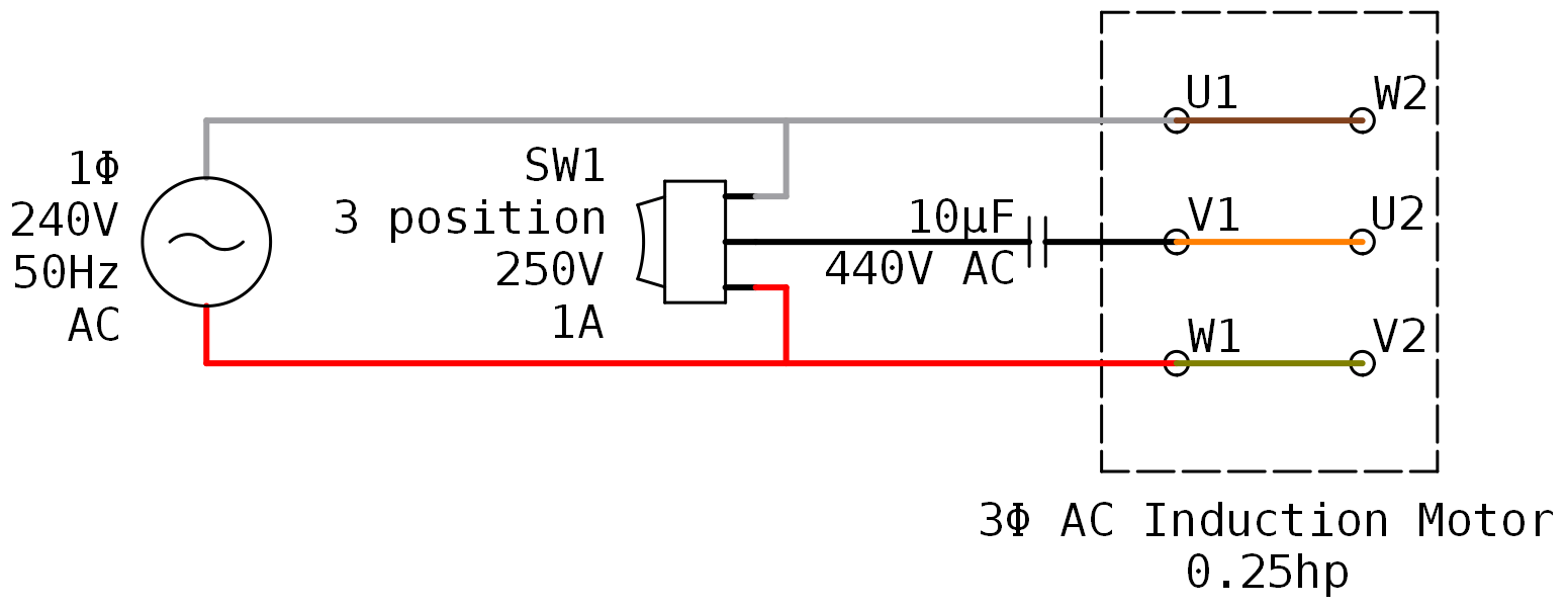 ac 3 phase motor in Steinmetz connection on a single phase supply