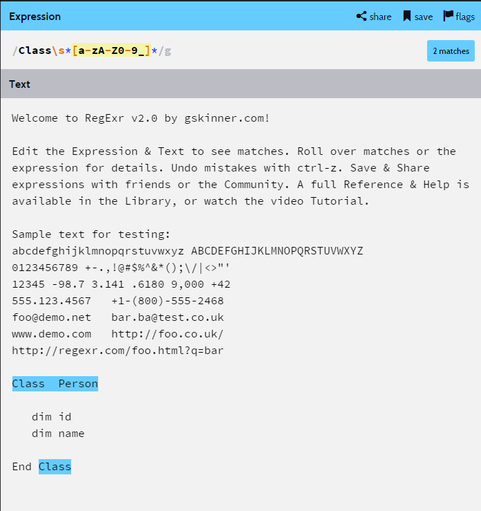 Writing Regex that selects a VBScript Class and it's Name Stack Overflow