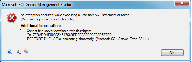 sql server Change expiry date of TDE certificate of User Database