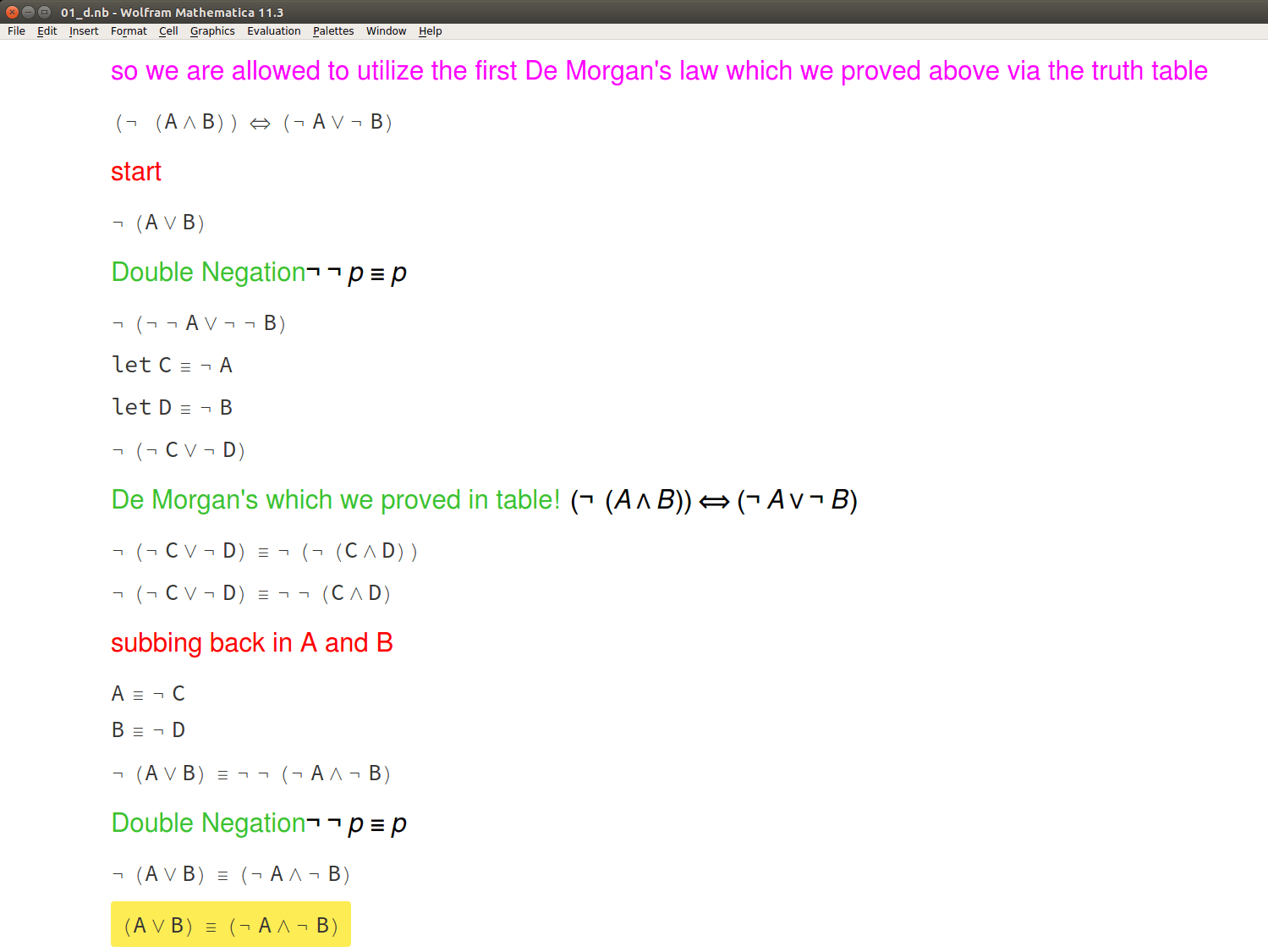 logic Given one of De laws, prove the other from it using