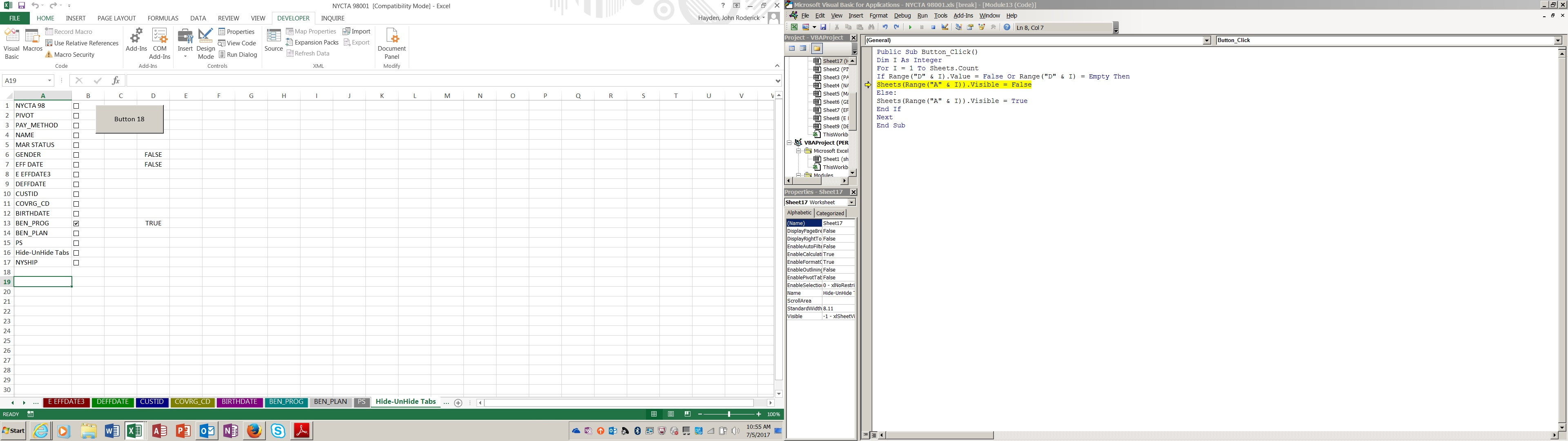 Excel VBA type mismatch (error 13) for sheetname reference