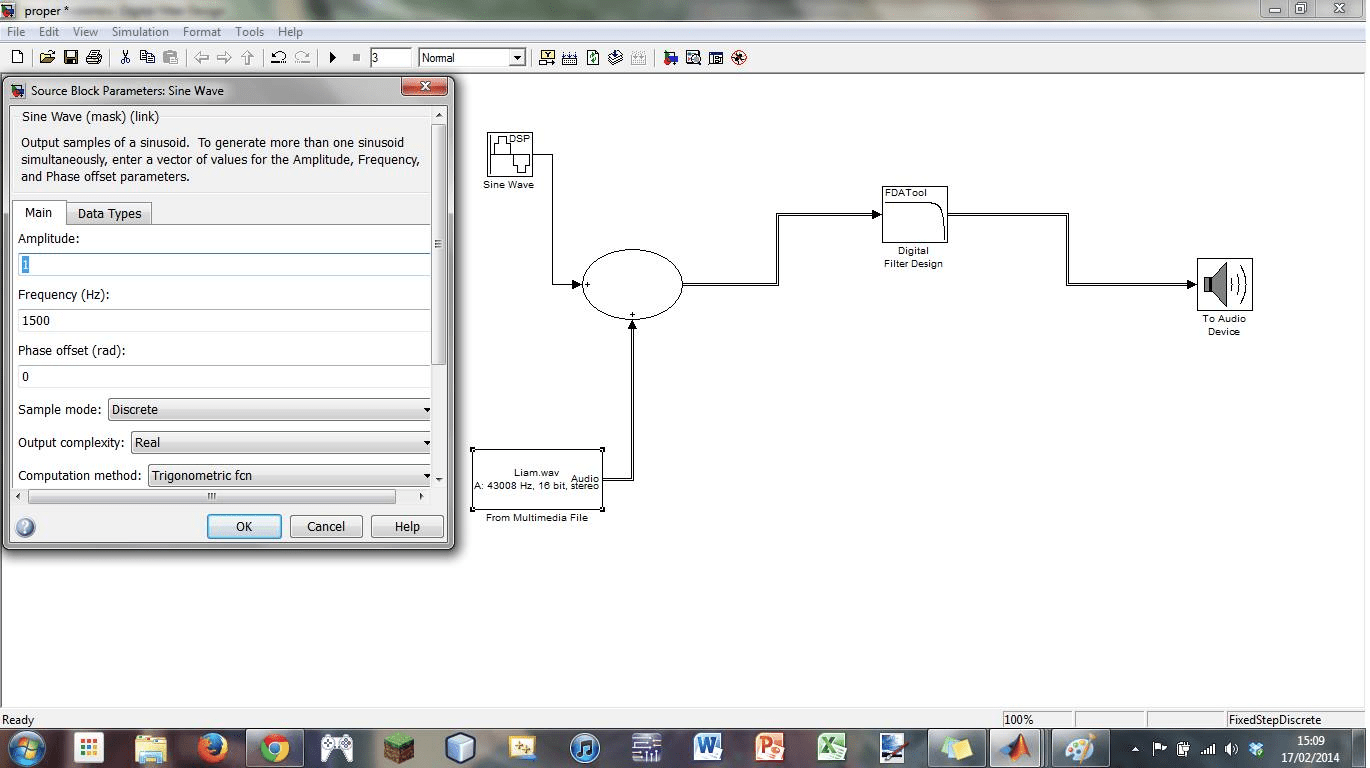 matlab How to use the fdaTool to filter a sine wave from a wav file