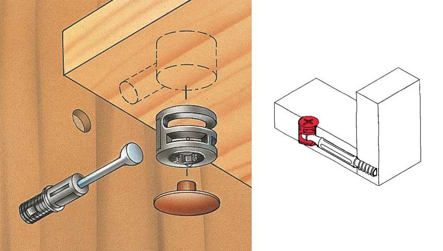 joinery "Tslot joint" or "cam nut" style plywood to the wall