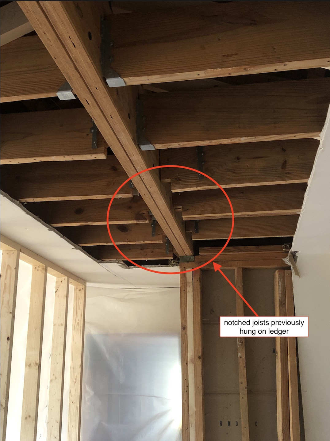 beam LVL install with old notched ceiling joists Home Improvement