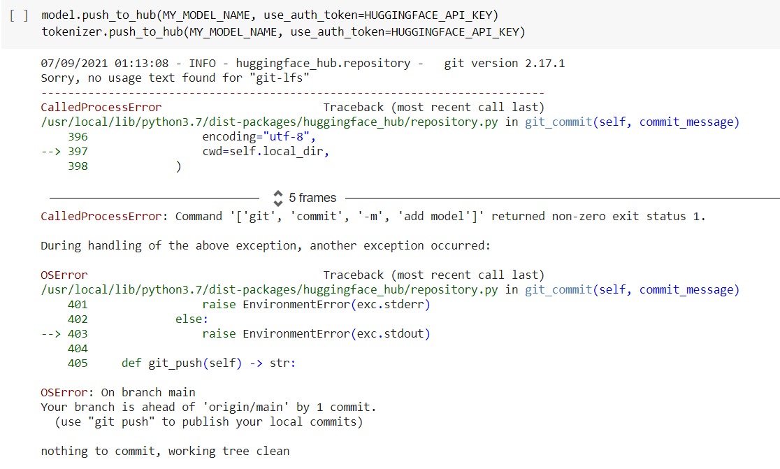 python How to push trained NLP model to huggingface.co via gitlfs