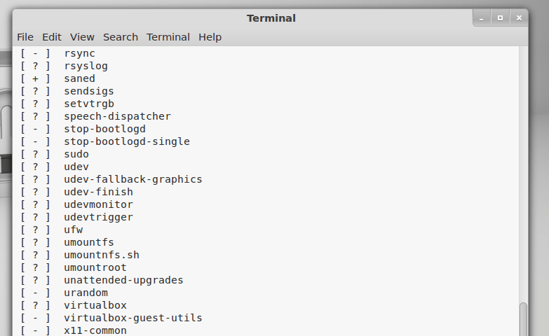 linux What do the symbols mean when running the command service statusall? Super User