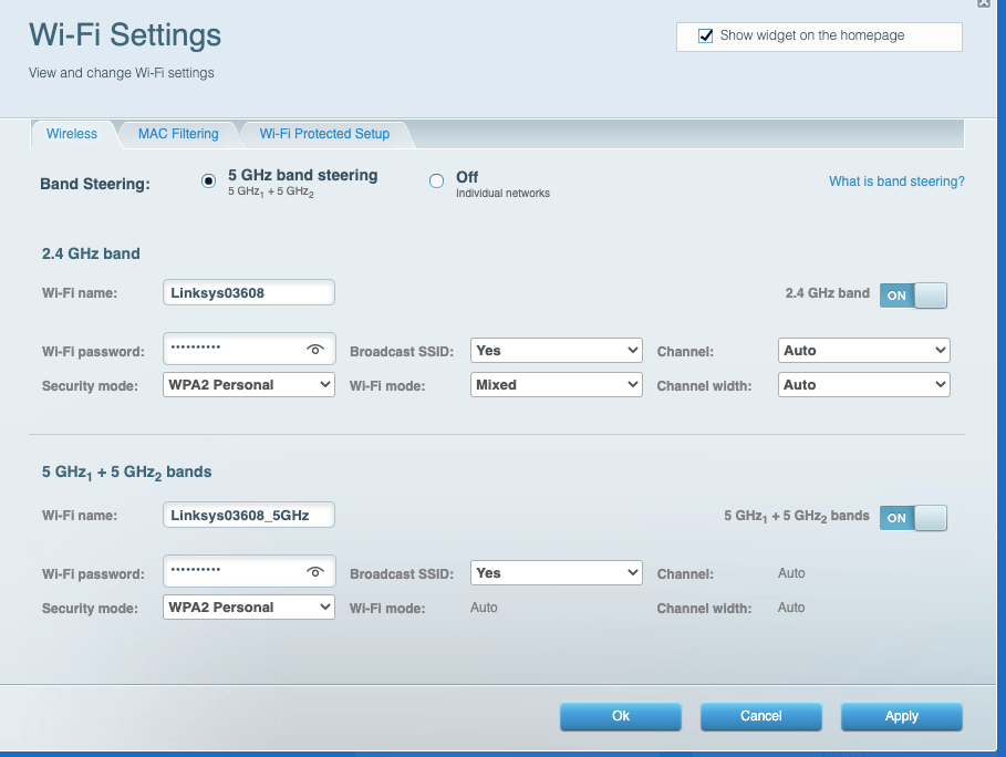 router - Linksys EA9500 v1.1 broadcasts 2.4 GHz band incorrectly ( 2.4