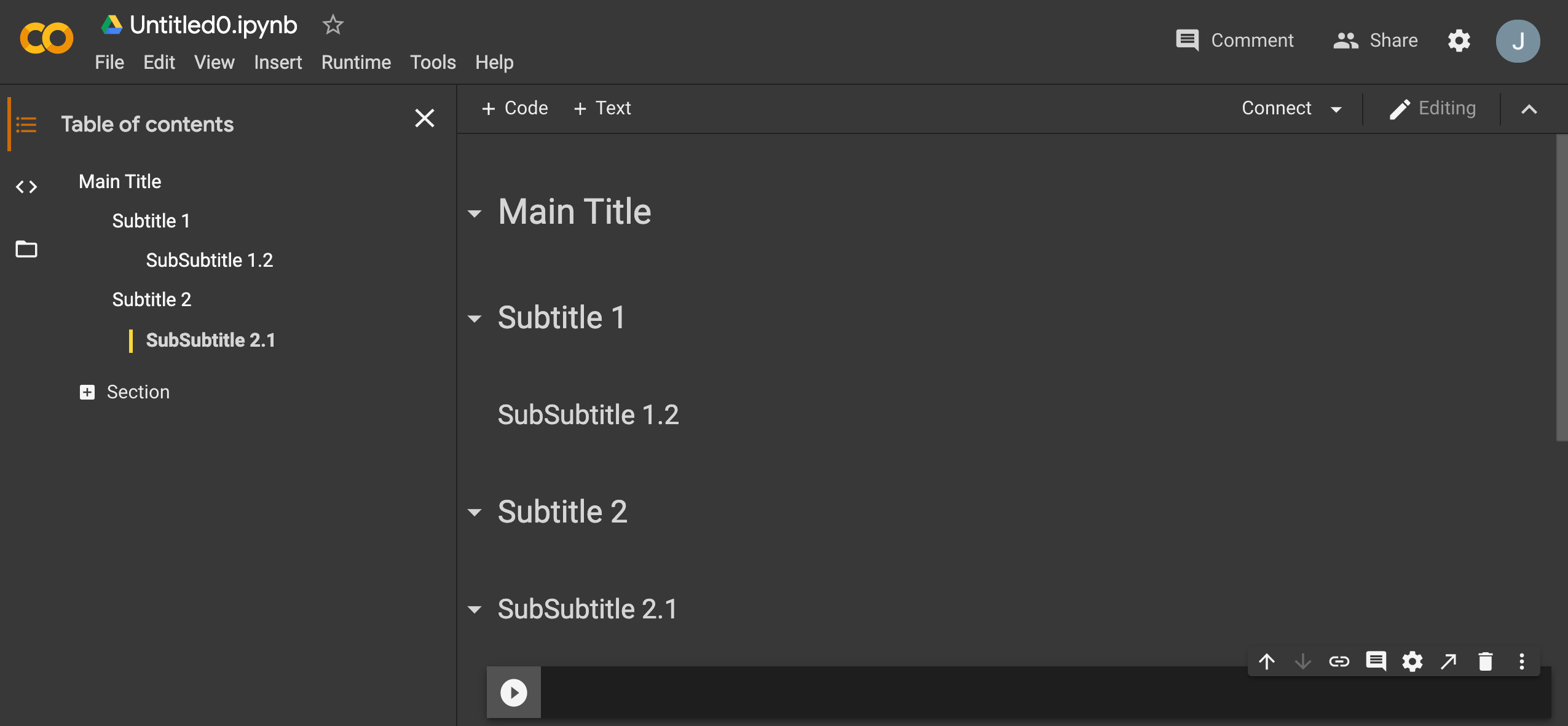 Hide element in the table of contents in google colab Data Science Stack Exchange