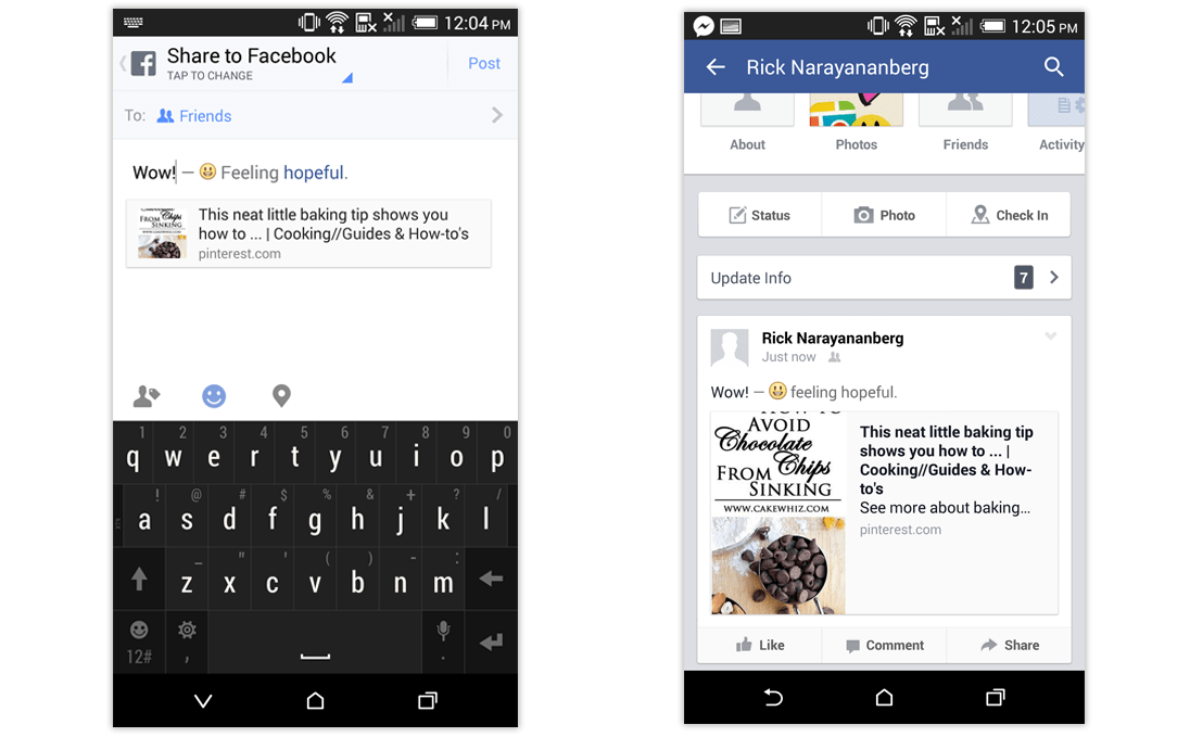 facebook How to program the actions of share activity on Android