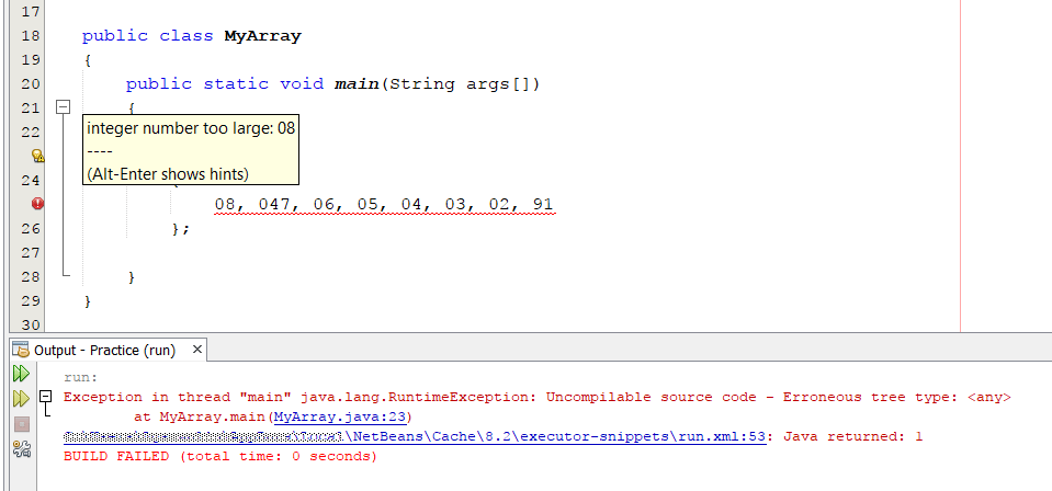 Java integer array initialization error Stack Overflow