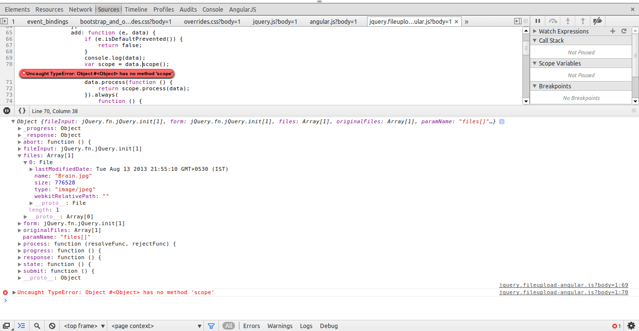 ruby on rails Scope error Uncaught TypeError Object has no method
