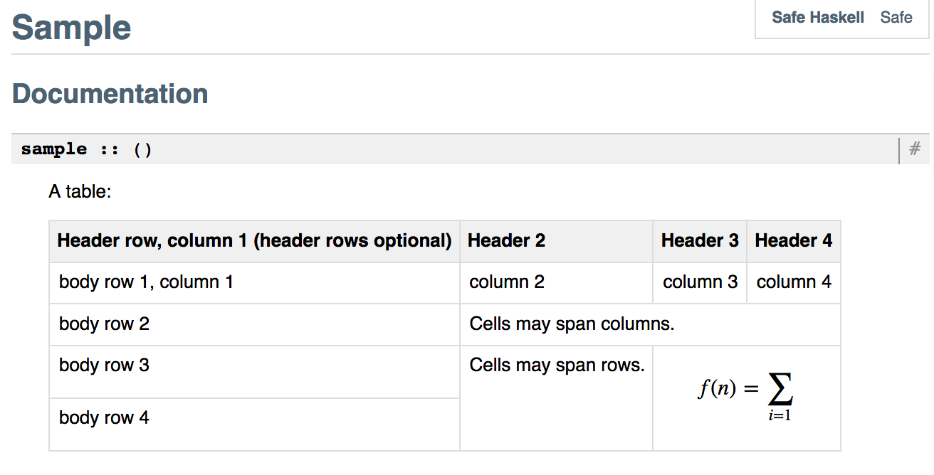 haskell How to generate a table in Haddock documentation Stack Overflow