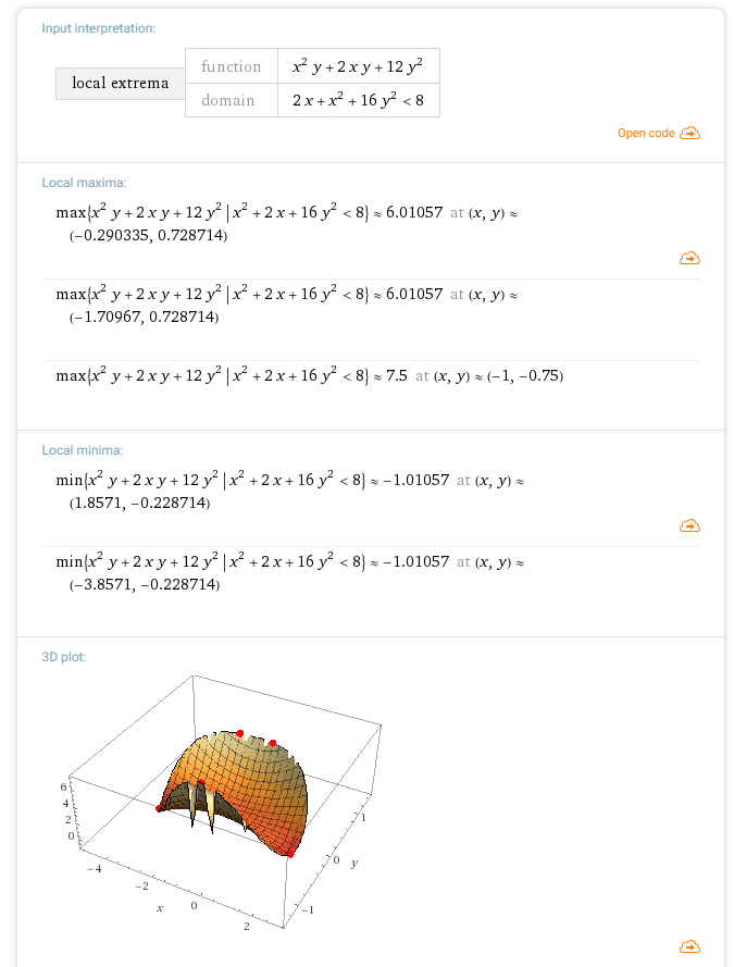multivariable calculus Calculating the minimum and maximum of a