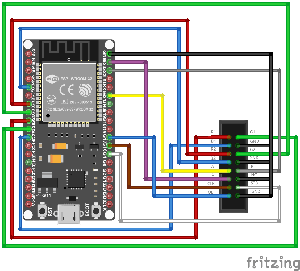 RGB matrix 32x16 connected to ESP32 shows only upper half part