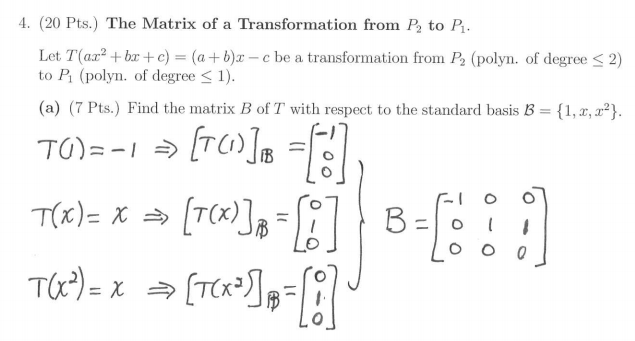 matrices The Matrix of a Transformation from P2 to P1 Mathematics