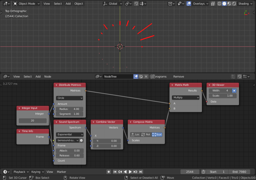 animate audio spectrum onto a sphere using animation nodes? Blender