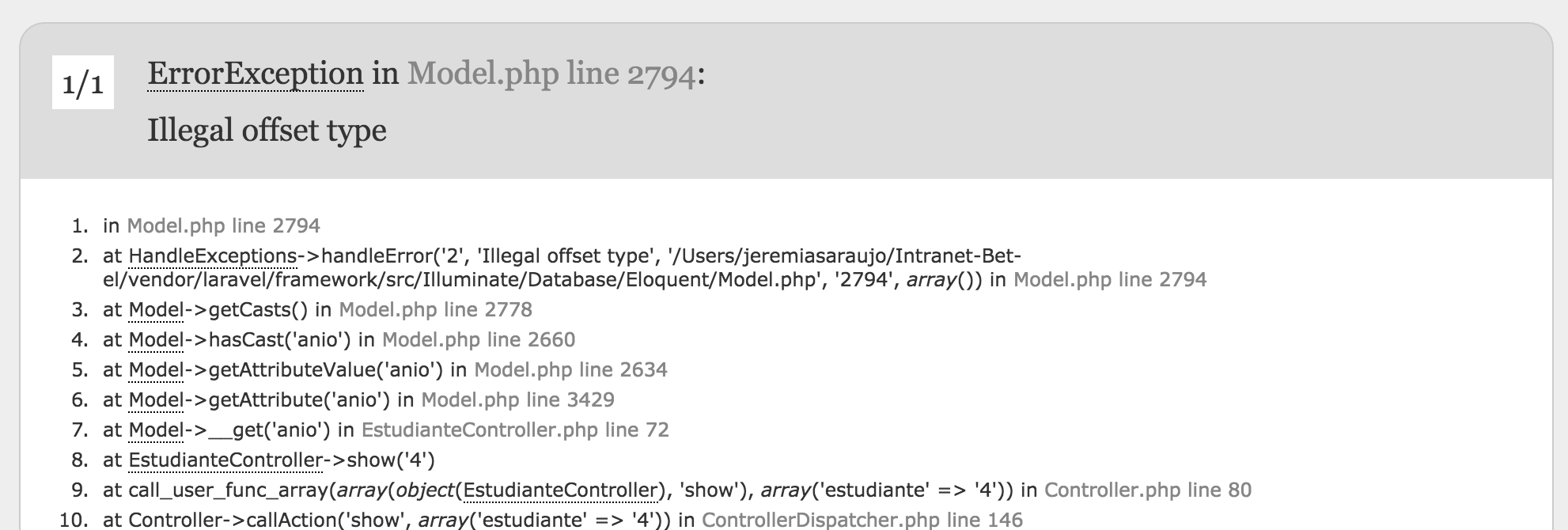 php Laravel ErrorException when trying to access model attribute