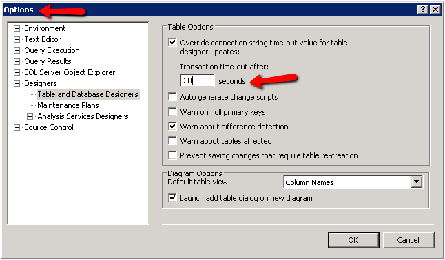 ssms Changing the CommandTimeout in SQL Management studio Stack