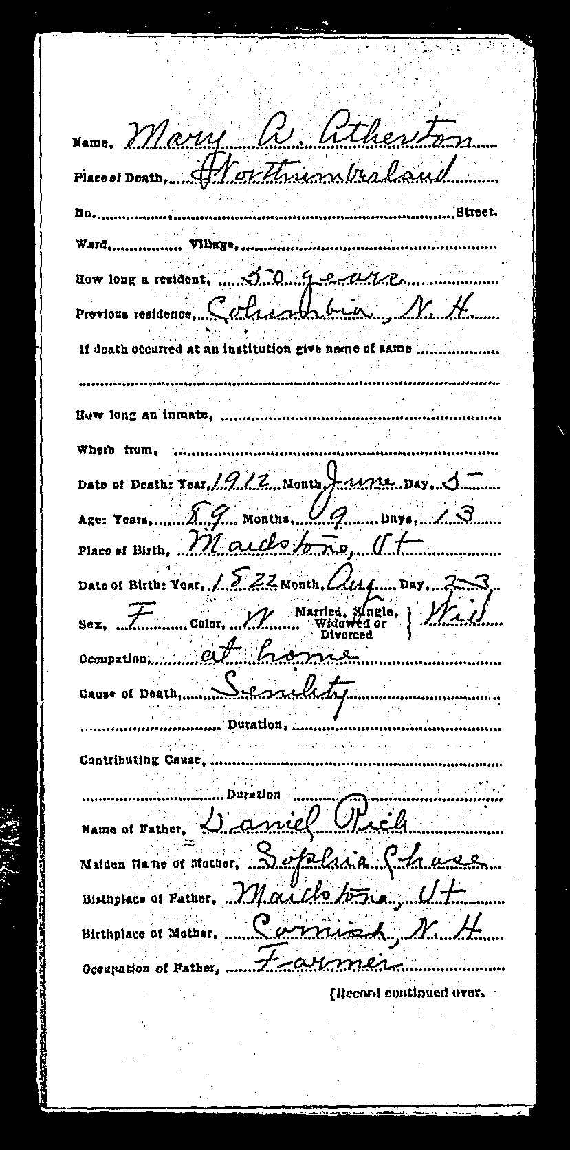 united states Why did many 19th century death certificates list age