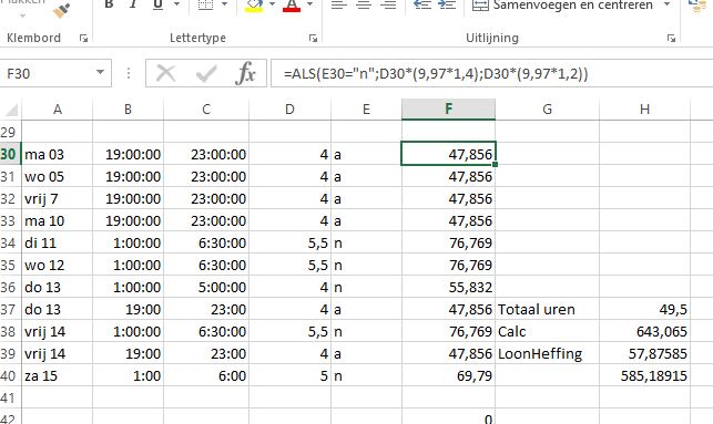 Excel Calculate earned based on multiple variables depending on