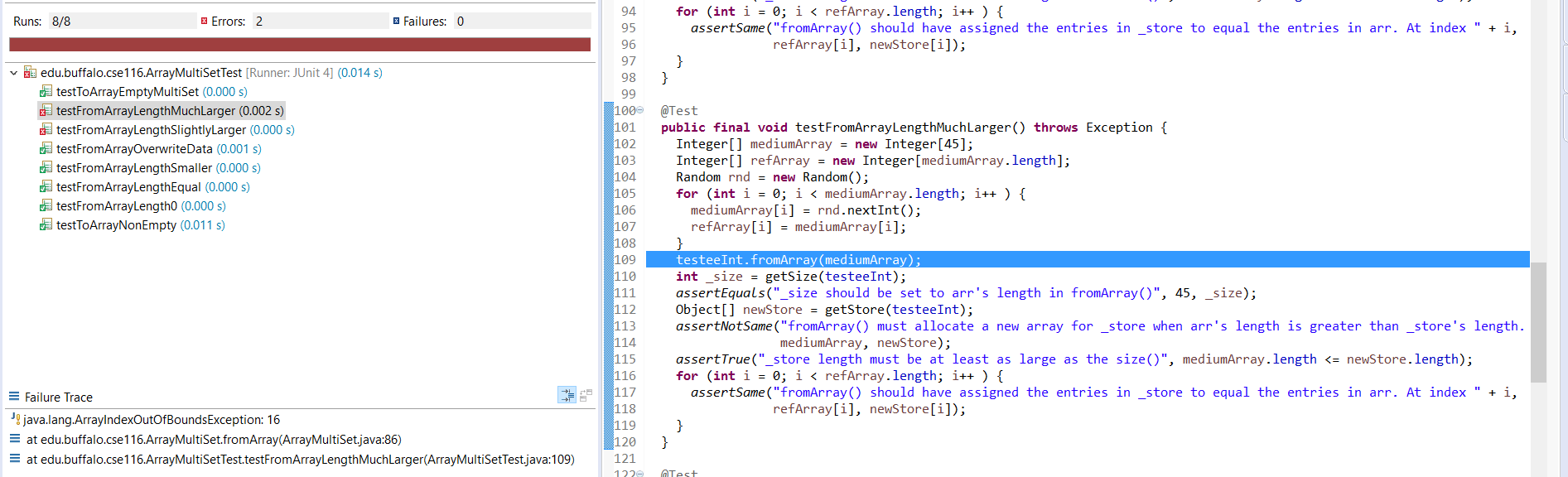 java How do I solve this outofboundexception for this multiset