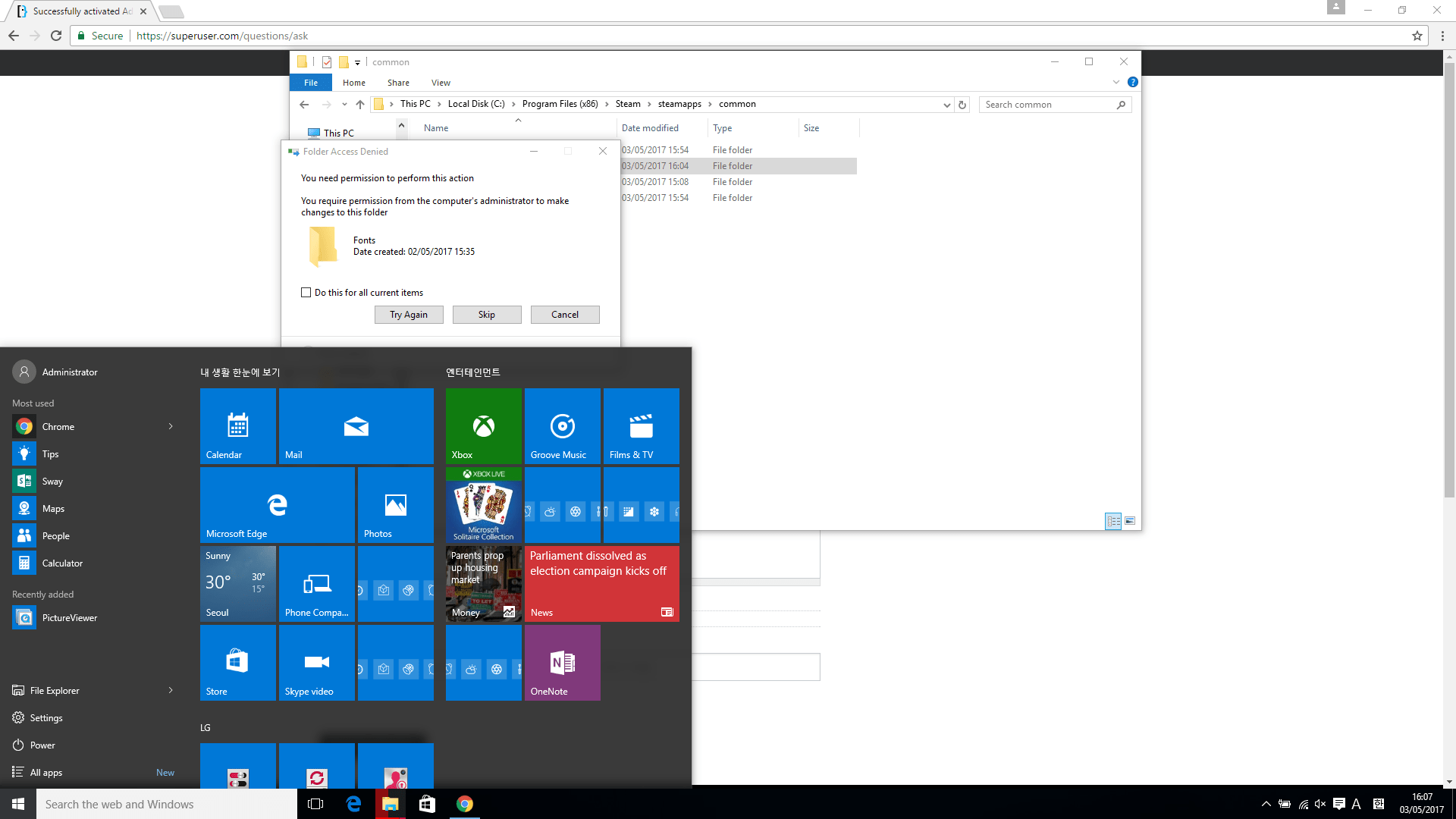 Successfully activated Administrator user on Windows 10 Home, but still