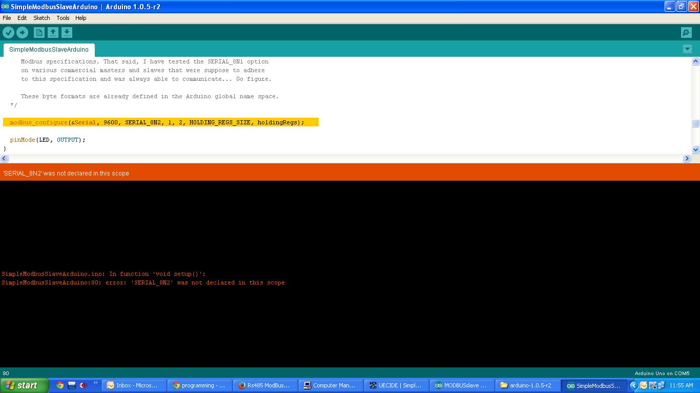 arduino uno Modbus Protocol Compile Error Arduino Stack Exchange