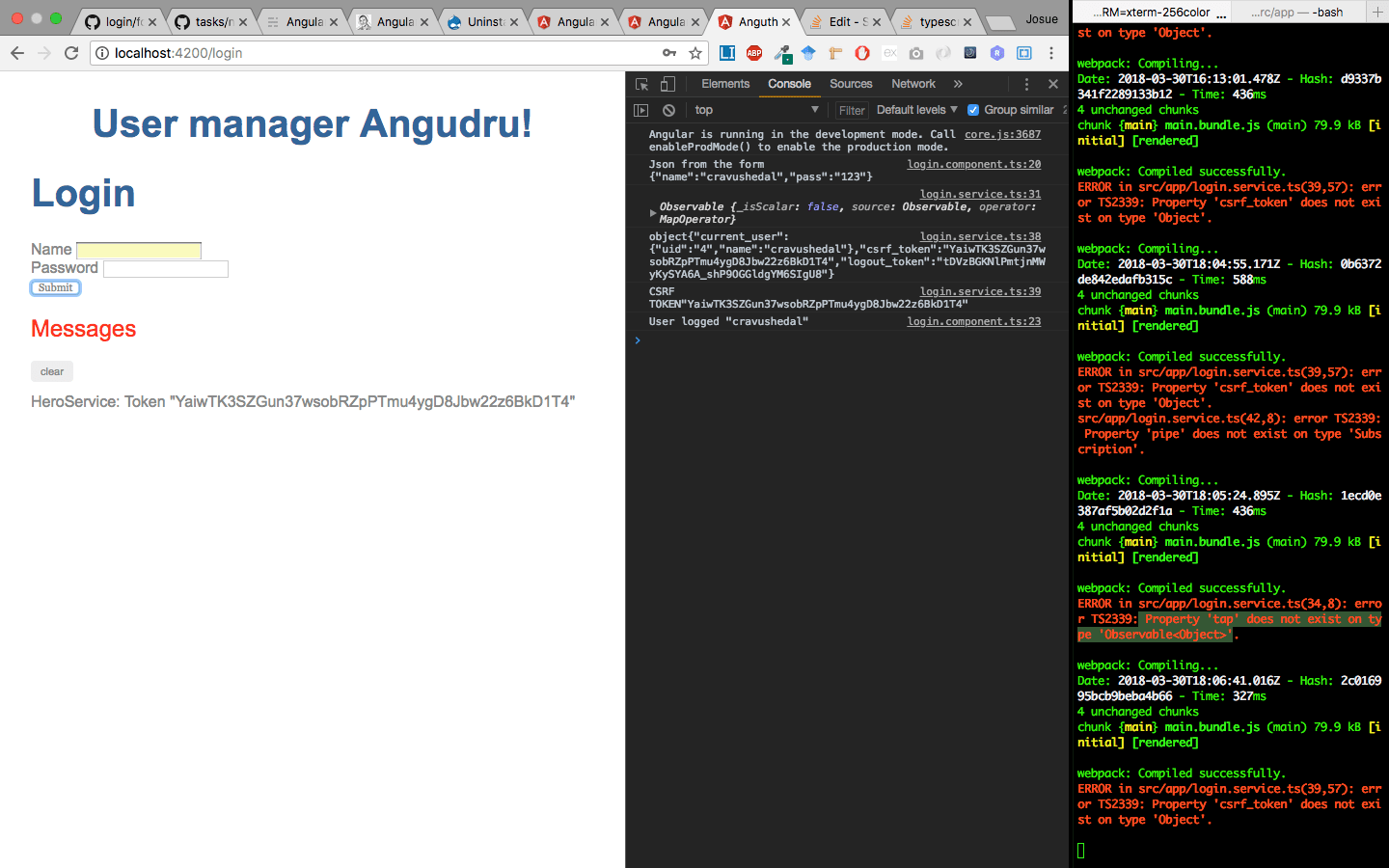 javascript Property 'csrf_token' does not exist on type 'Object