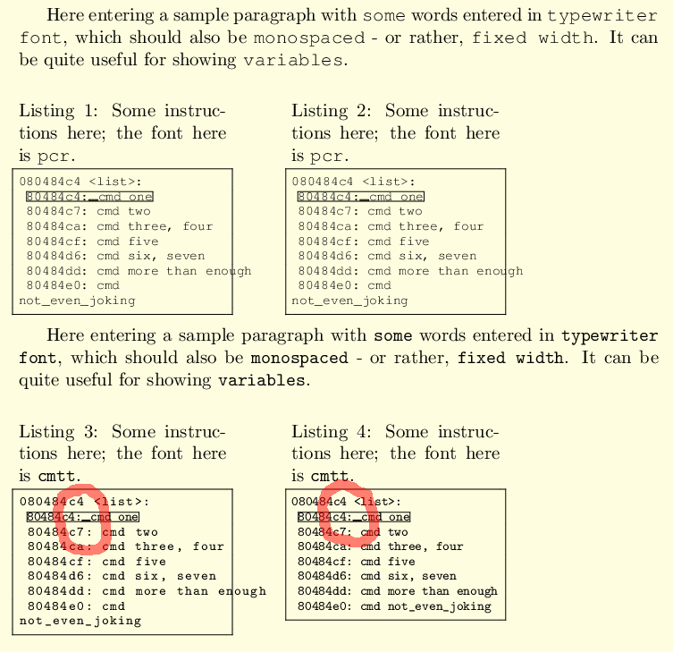Difference between fixedwidth and proportional typewriter fonts in