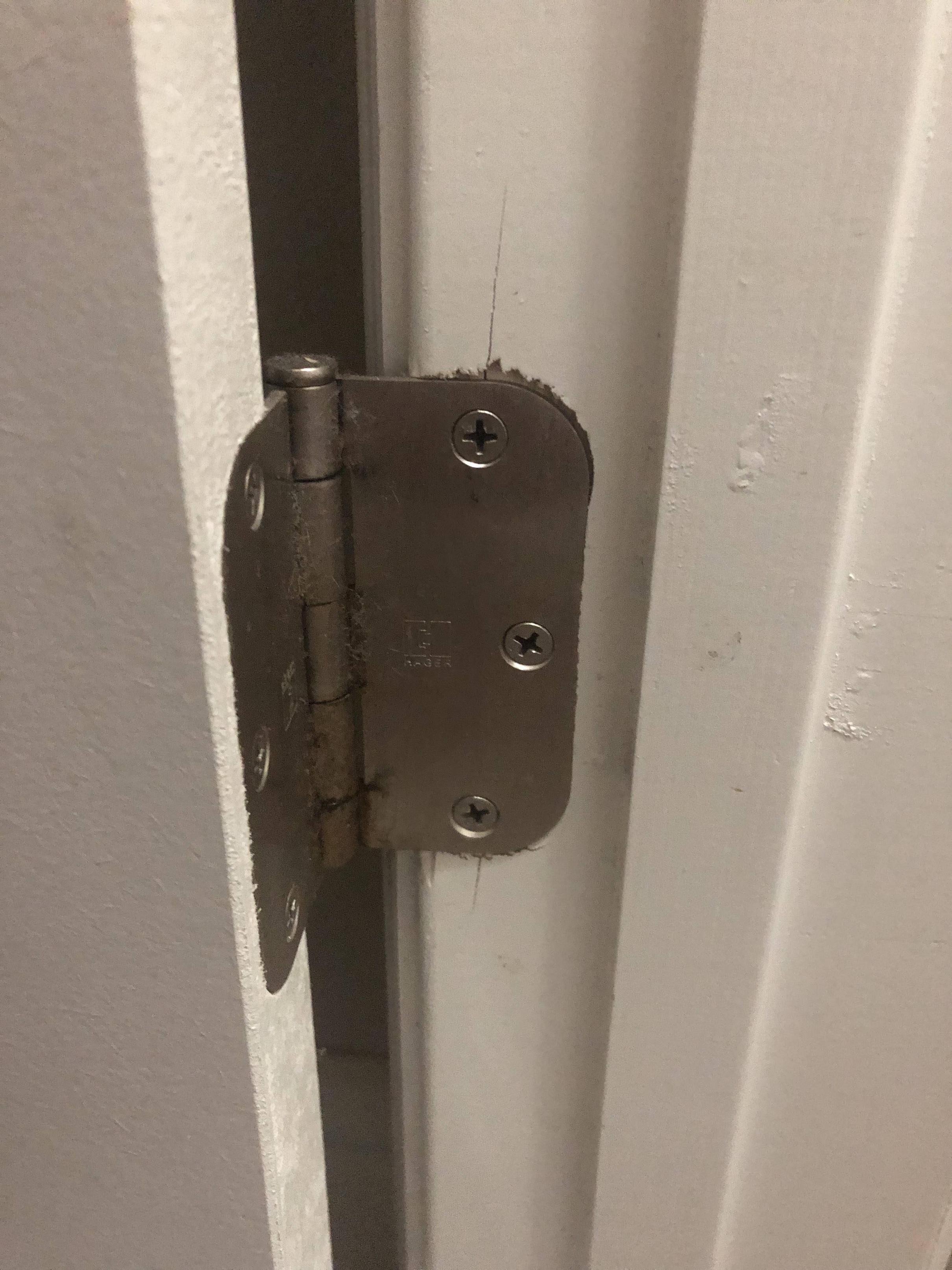 how do i fix door touching frame and hinge leaking - Home Improvement