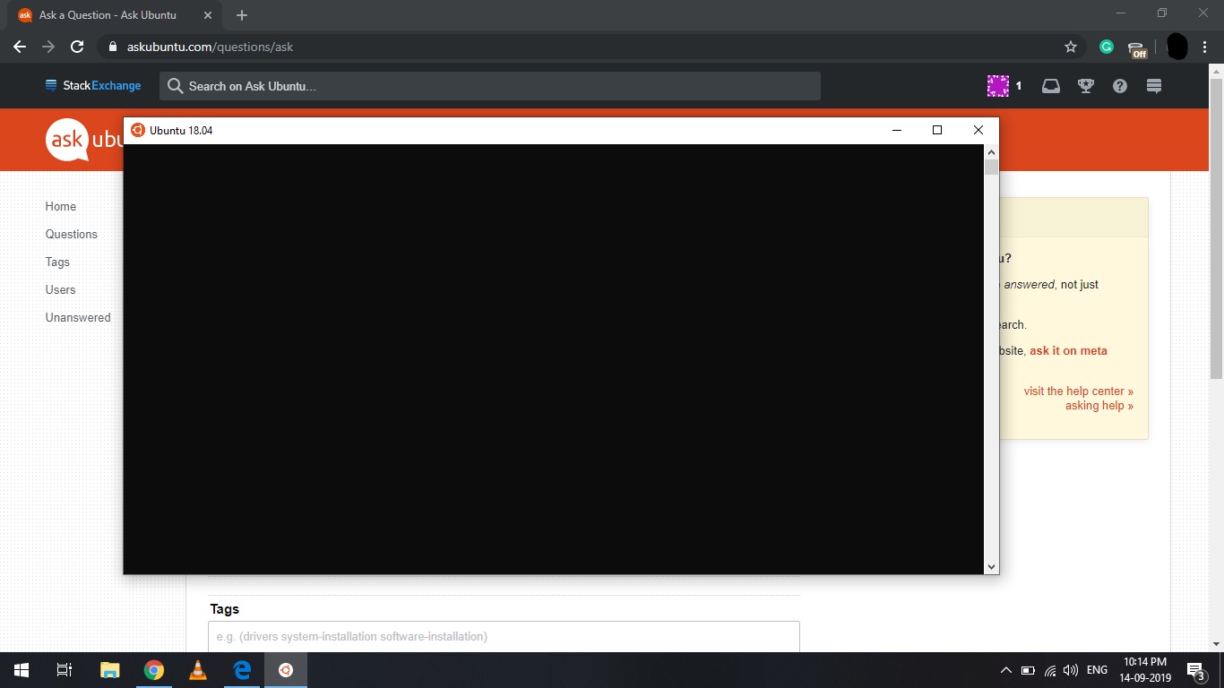 Ubuntu 18.04 app (Windows 10) screen just showing a blank screen with
