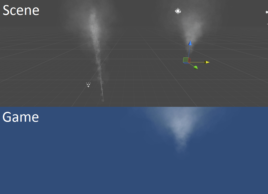 In Unity, why does my Hose particle system only show up in the scene