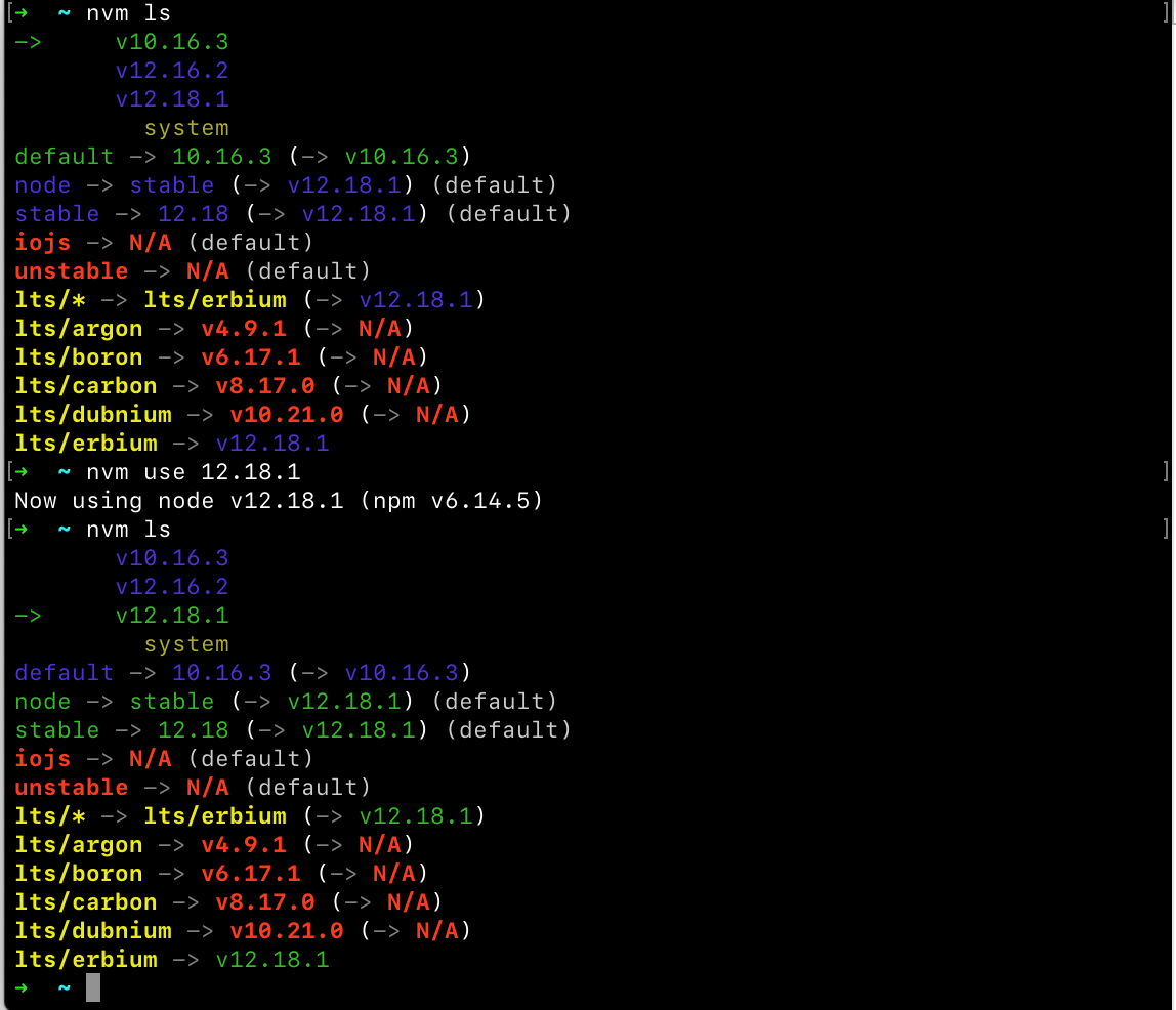 macos Changing node version with "nvm use " not changed after I re