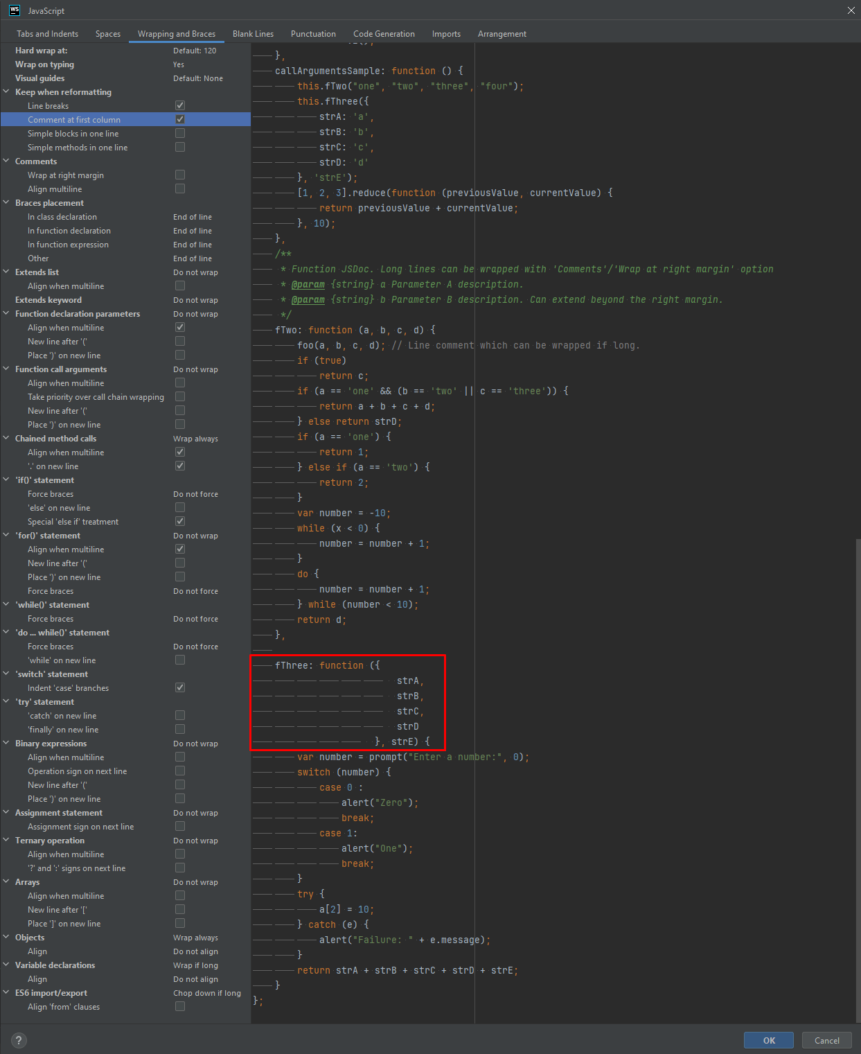 javascript Storm JS Wrapping and Braces unpack a property