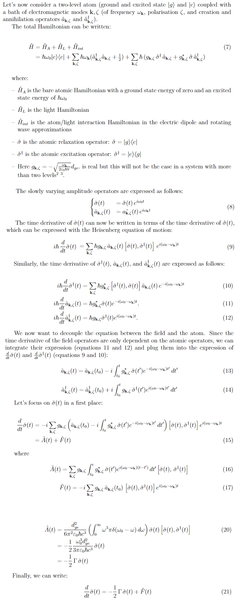 quantum mechanics Derivation of HeisenbergLangevin equations for an