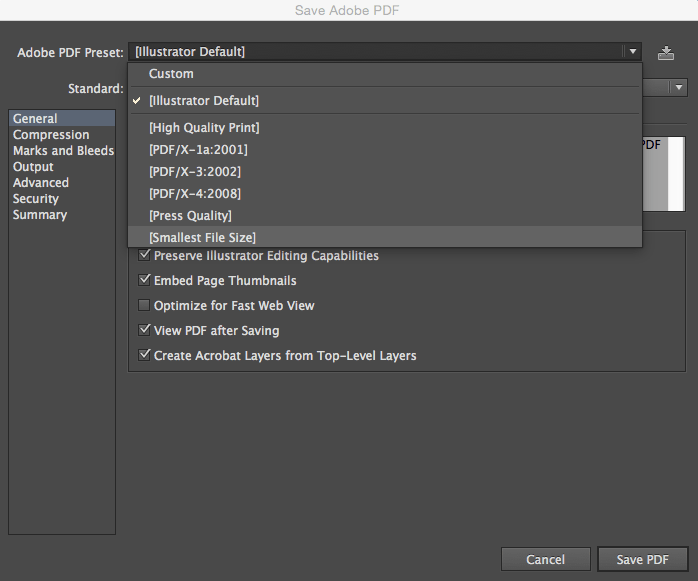adobe illustrator How to save PDF so actual size is the same as